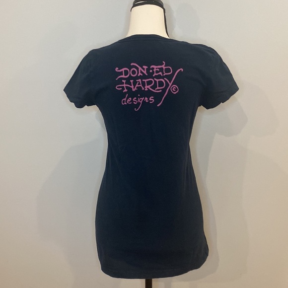 Ed Hardy flowers and skulls tee Y2K vintage Christian Audigier fitted - Picture 4 of 6